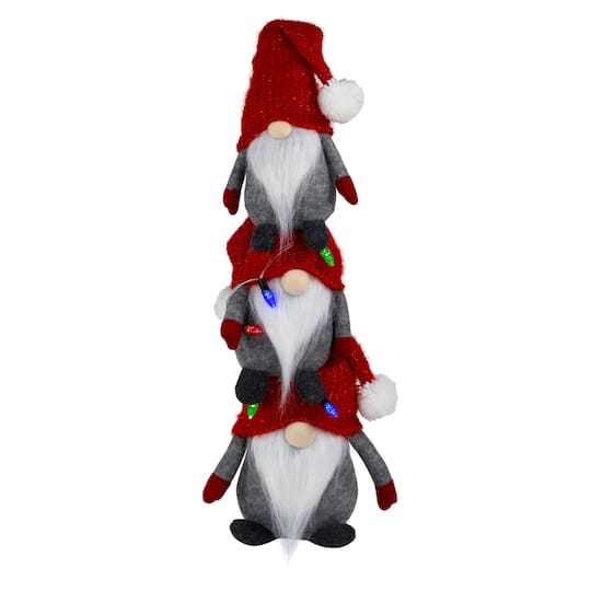 Northlight 26" Pre-Lit Triple Stacked Gnomes Christmas Decoration with Multicolor LED Lights | Michaels®